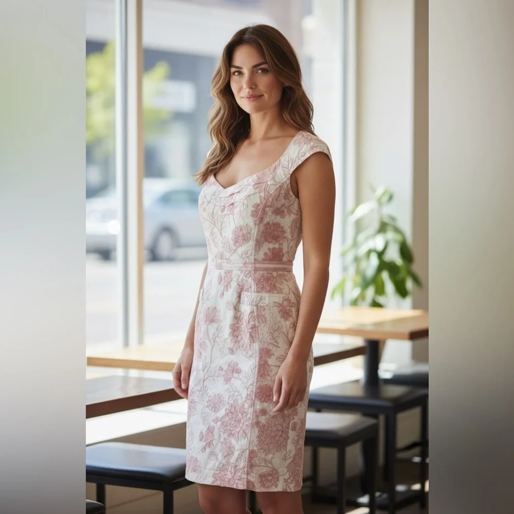 EUC - Byron Lars Coral Lace Button Back Sheath Dress - Size 4